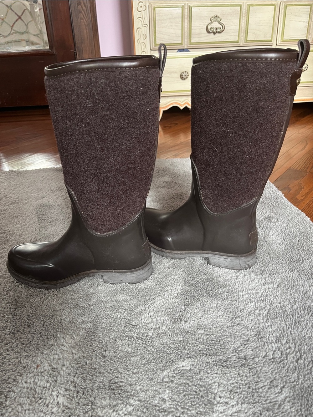 UGG Tall Waterproof Wool-Blend Rain Boots in Dark Brown